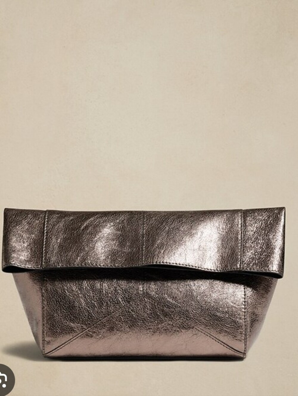 Banana Republic Factory Metallic Pewter Fold-Over Leather Clutch